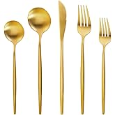 Gold Silverware Set for 8, MIKIWAY 40 Pieces Stainless Steel Flatware Set, Matte Golden Cutlery Tableware Set, Kitchen Utensils Set Include Spoons And Forks Set, Satin Polished, Dishwasher Safe