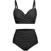 Yonique Women Underwire Bikini Set High Waisted Tummy Control Swimsuit 2 Piece Push Up Bathing Suit