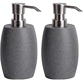 Clasin Home Sandstone Textured Resin Soap Dispenser with Metallic Pump and Waterproof Bottle Labels for Bathroom Kitchen Dish Hand Wash Shower Lotion Shampoo, 12 Oz, 2 Sets Gray