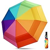 ECOBRELLA Rainbow Umbrella For Adults - Oversized 54inch Double Layer Windproof Extra Large Rainbow Golf Umbrella Folding Compact, Automatic Open&Close