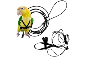 Anelekor Adjustable Birds Harness and Leash Parrot Harness Leash Training Supplies Pet Anti-bite Outdoor Flying Rope for Conures Budgerigar Lovebird Cockatiel Mynah (S, Black)