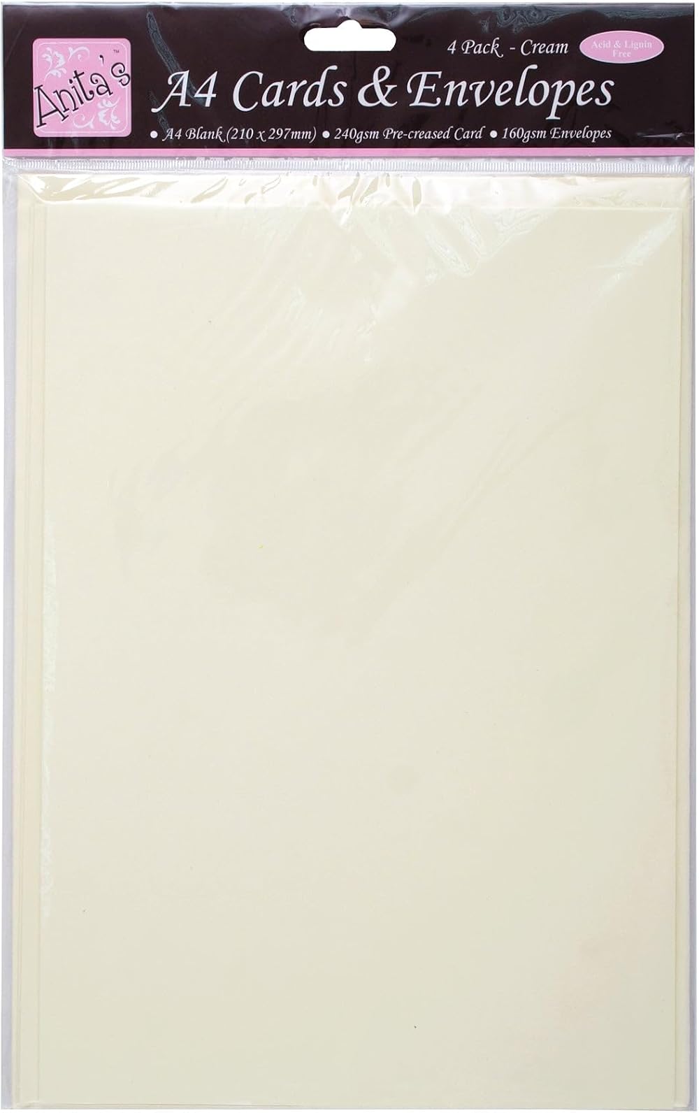Anita's Plain Blank Cards & Envelopes A4 Cream Pack of 4