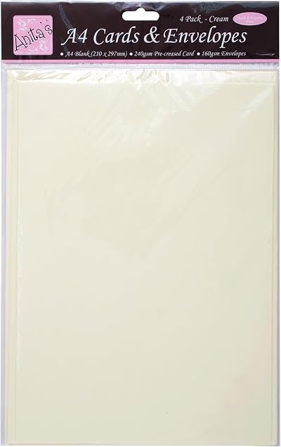 Anita's Plain Blank Cards & Envelopes A4 Cream Pack of 4