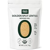 Organic Mandya Golden Split Lentils (Moong Dal), Gluten-Free, USDA Organic, Non-GMO, &ndash; Quick-Cooking Indian Pantry Staple &amp; All Natural, Pure, Vegan, 22g Plant Protein &amp; 11g Fiber per 100g,2.2 lb