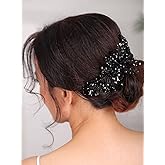 Teyglen Women Dainty Black Rhinestones Crystal Bride Wedding Hair Comb Headband Luxurious Hair Accessories Shiny Black Rhinestones Crystals Bridal Side Hair Combs for Women Bride Girls