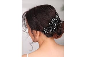 Teyglen Women Dainty Black Rhinestones Crystal Bride Wedding Hair Comb Headband Luxurious Hair Accessories Shiny Black Rhinestones Crystals Bridal Side Hair Combs for Women Bride Girls