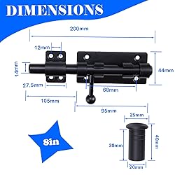 Barrel Bolt Latch, 8" Heavy Duty Gate Latch Slide