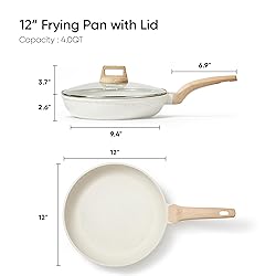 CAROTE 12 Inch Non Stick Frying Pan with Lid,White