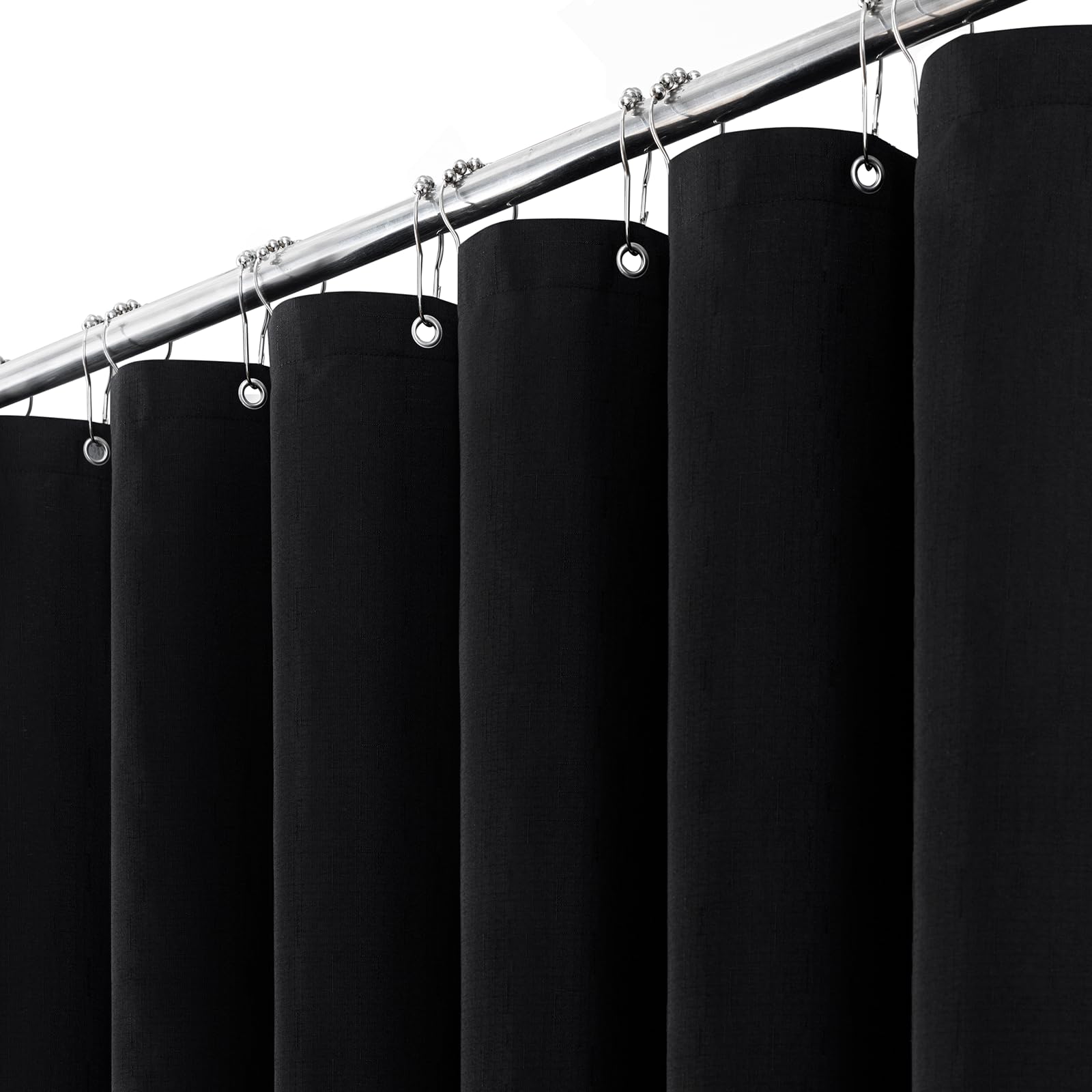 BTTN 92 x 182cm Black Linen Shower Curtain, Narrow Stall Mildew Resistant Fabric Shower Curtain Set with 6 Plastic Hooks, Weighted Hem, Durable and Washable, Modern Thick Polyester for Bathroom — image 1