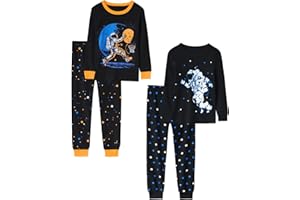 Vopawetty Boys 4-Piece Pajamas Cotton Christmas Halloween Pjs Set Kids Sleepwear