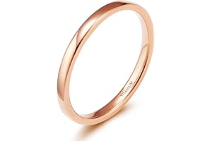 TIGRADE 2mm 4mm Titanium Ring Rose Gold Dome High Polished Wedding Band Comfort Fit Size 3-13.5