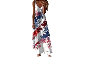 hlysgo Womens Summer Dresses 2024 Trendy Stars Stripes Sleeveless Spaghetti Straps Maxi Dress 4th of July Patriotic Sundress