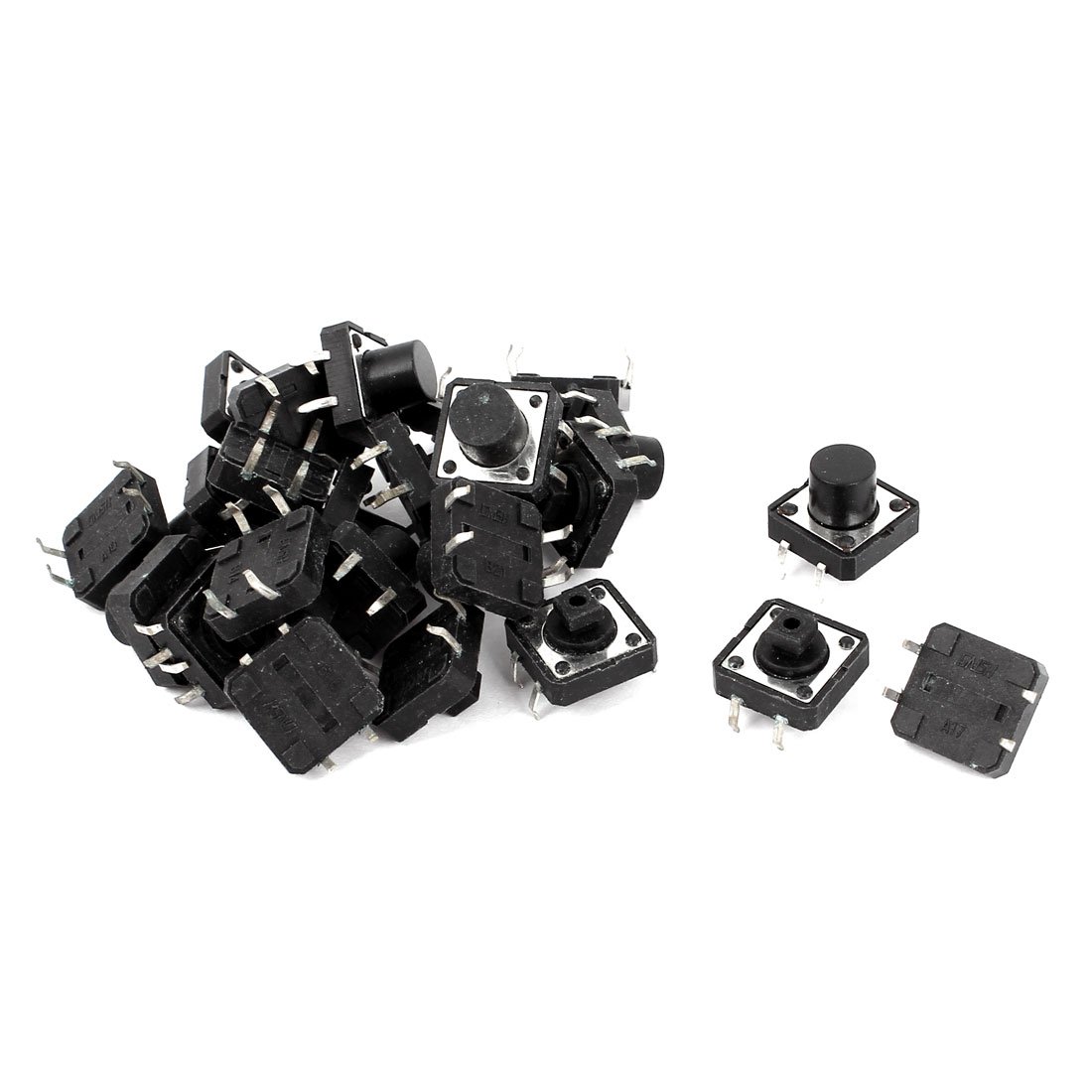 uxcell 4 Pins Dip Pcb Mount Momentary Square Button Tact Switch, 12 mm x 12 mm