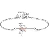 AXOMY Breast Cancer Bracelets 925 Sterling Silver Pink Ribbon Cross Butterfly Pendant Bracelets Breast Cancer Jewelry Breast Cancer Survivor Awareness Christmas Gifts For Women
