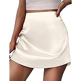 Zeagoo Women Summer Stain Mini Skirt Casual High Waisted Aline Zipper Flowy Party Skirts,X-Large Beige