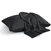 BEDELITE Pillow Cases Queen Size Set of 2, Rayon Derived from Bamboo, Cooling Pillow Cases for Hot Sleepers & Night Sweats, Breathable and Silky Soft Envelope Pillowcases(Black, 20"x30")