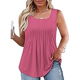 VISLILY Plus-Size-Tank-Tops for Women Summer Pleated Square Neck Tunics Loose Fit Casual Flowy Sleeveless Shirts 1X-5X