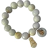 My Pet Elephant Heavens Tvcz Natural Thai Jade Bracelet 13.5mm Beads for Women with Lucky Jì Fú Coin & Calabash Prosperity Charm, Good Luck, Blessing, Spiritual Jewelry Gift, Free Skull Iron-On Patch
