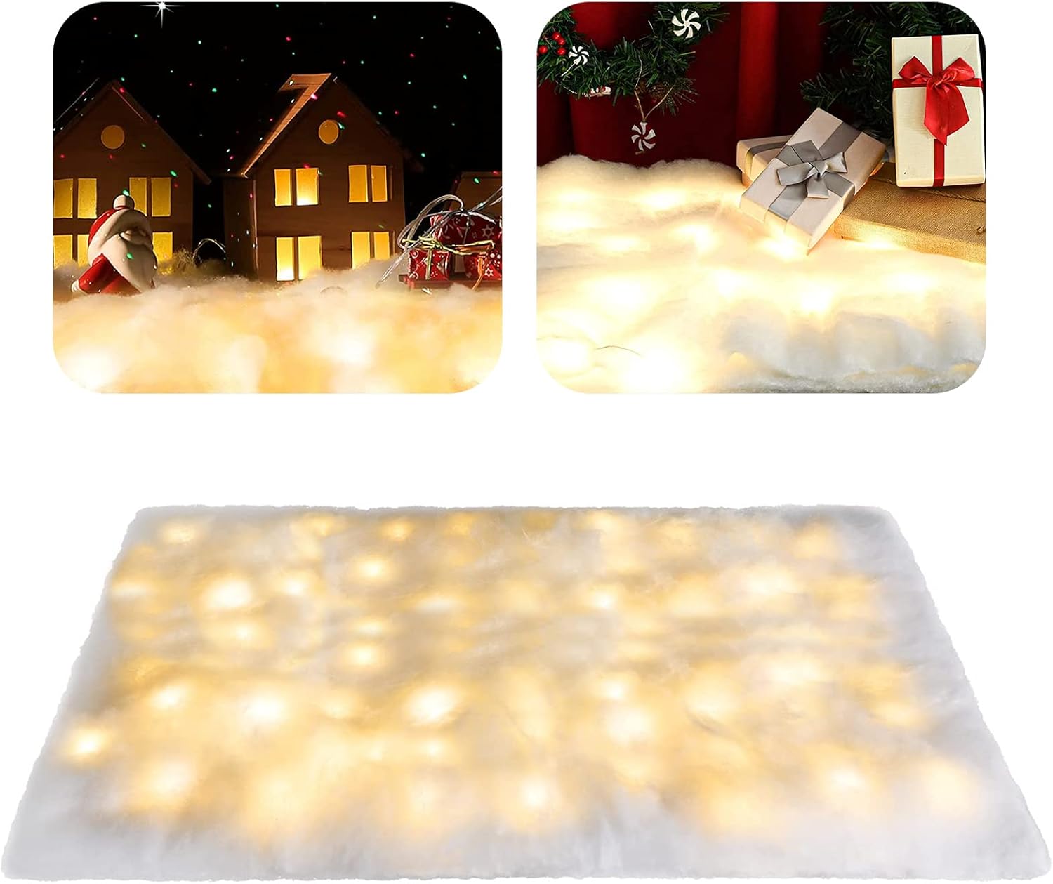 Artificial Snow - HOMSHIAM Led Christmas Snow Blanket Roll-LED Lights Embedded in The Christmas Artificial Snow Blanket for Winter Wonderland Snow Holiday Decor (70 * 17.7inch)