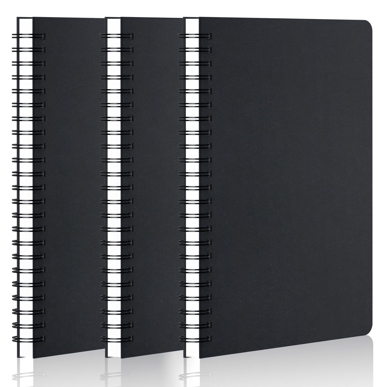 Yarotm A5 Lined Notebook - 3 PCS Spiral Bound Notepads Black Kraft Cover - Notebooks Pack with 7mm Lines - 100GSM Paper Wirebound Ruled Note Book - 120 Pages Notepad for Writing