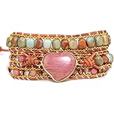 ZOSOJONA Women Wrap Bracelet Boho Natural Jasper Crystal Stone Beads Strand Bracelets