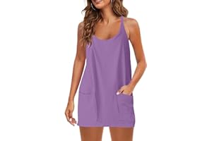 HTHLVMD Womens Workout Onesie Dress with Built in Bike Shorts Tennis Dress Sleeveless Mini Dress with Pockets
