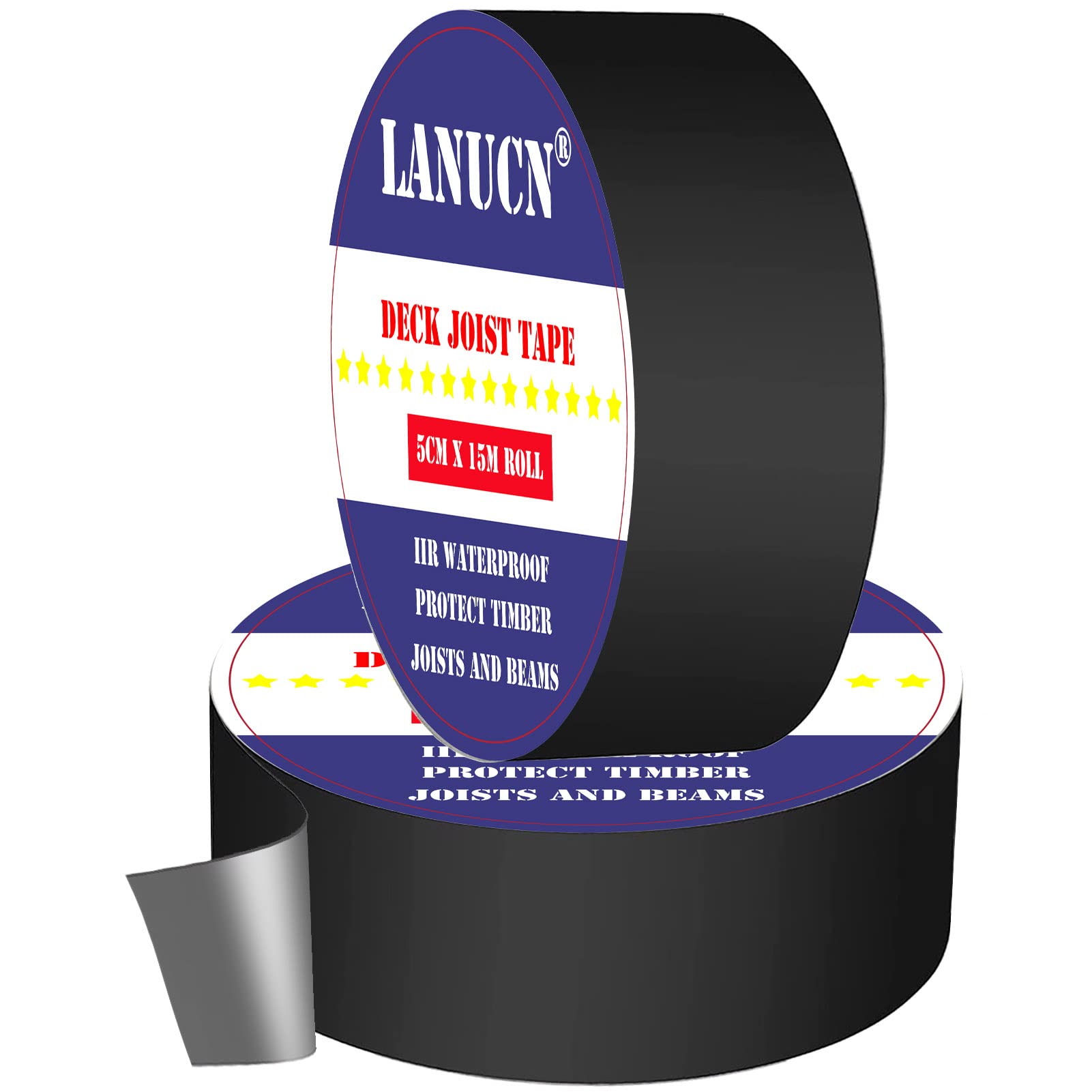 LANUCN Timber Flashing Tape for Deck Waterproofing - Joist Protection Against Water/Moisture Rot & Frame Weathering, Outdoor Decking (5cm x 15m x 2Roll)
