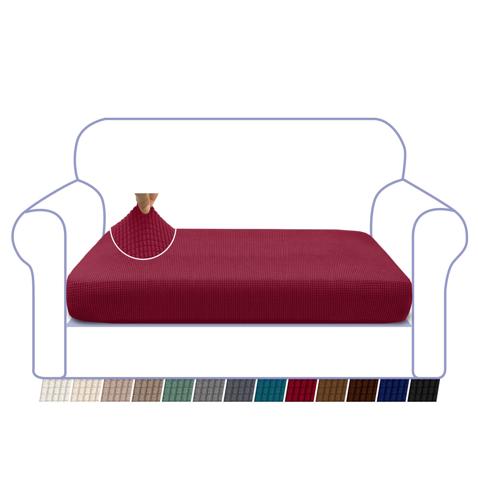 Granbest High Stretch Sofa Seat Cushion Cover Super Soft Couch Seat Cover Sofa Cushion Protector Jacquard Spandex Fabric with Elastic Bottom(2 Seater, Wine Red)