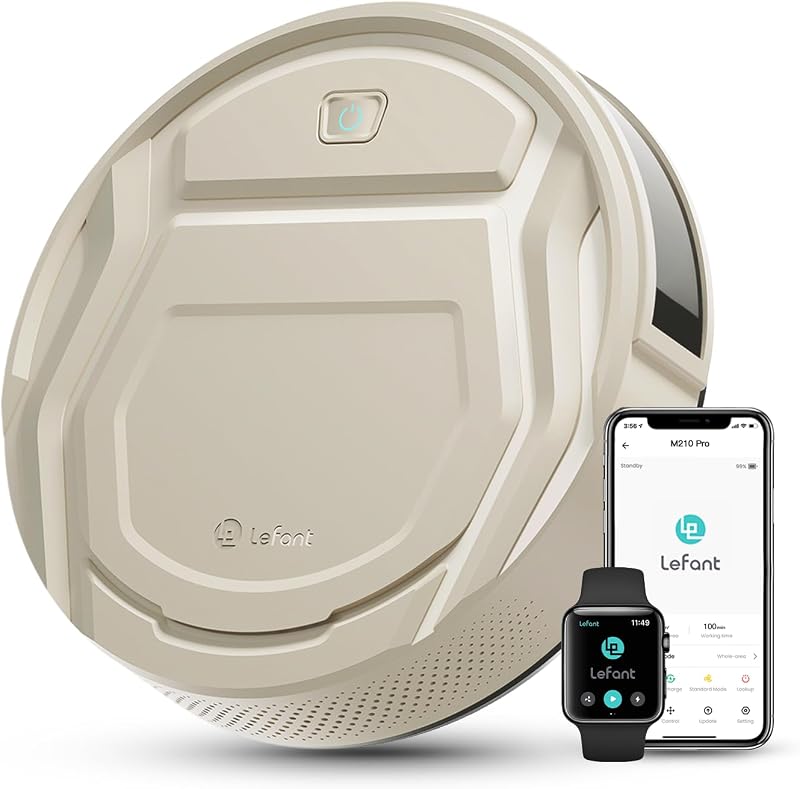 Aspirateur Robot Mince 2200Pa, Silencieux 55dB, Connecté avec WiFi/Bluetooth/Alexa/App, 120min d'Autonomie, Auto-Charge, Idéal pour Poils d'animaux Sols Durs, M210P Champagne