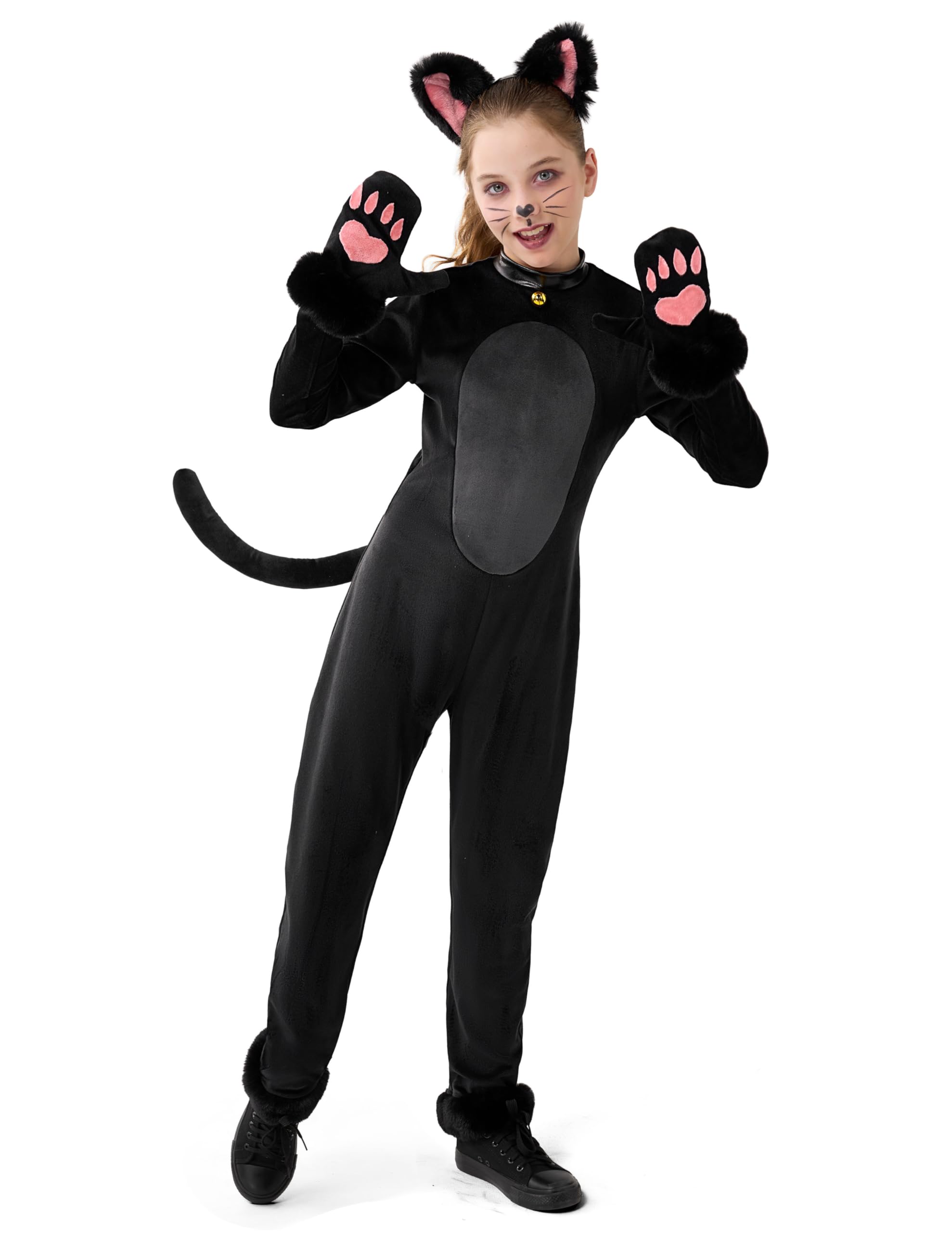 Spooktacular Creations Black Cat Costume for Girls, Fitted Plush Outfit, Mystic Feline Halloween Apparel for Kids Girls Halloween Cosplay Party Role Play(Medium(8-10 yrs))