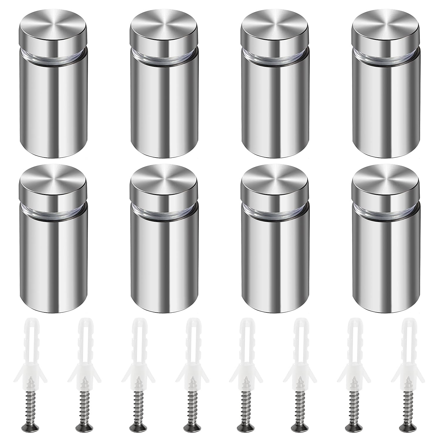 Lyeteung 8 PCS 16×30 mm Standoff Fixings, Stainless Steel Advertising Screw, Sign Standoff Screws, Advertising Nails with Screw and Expansion Tube, for Picture Frames Sign Displays Hanging