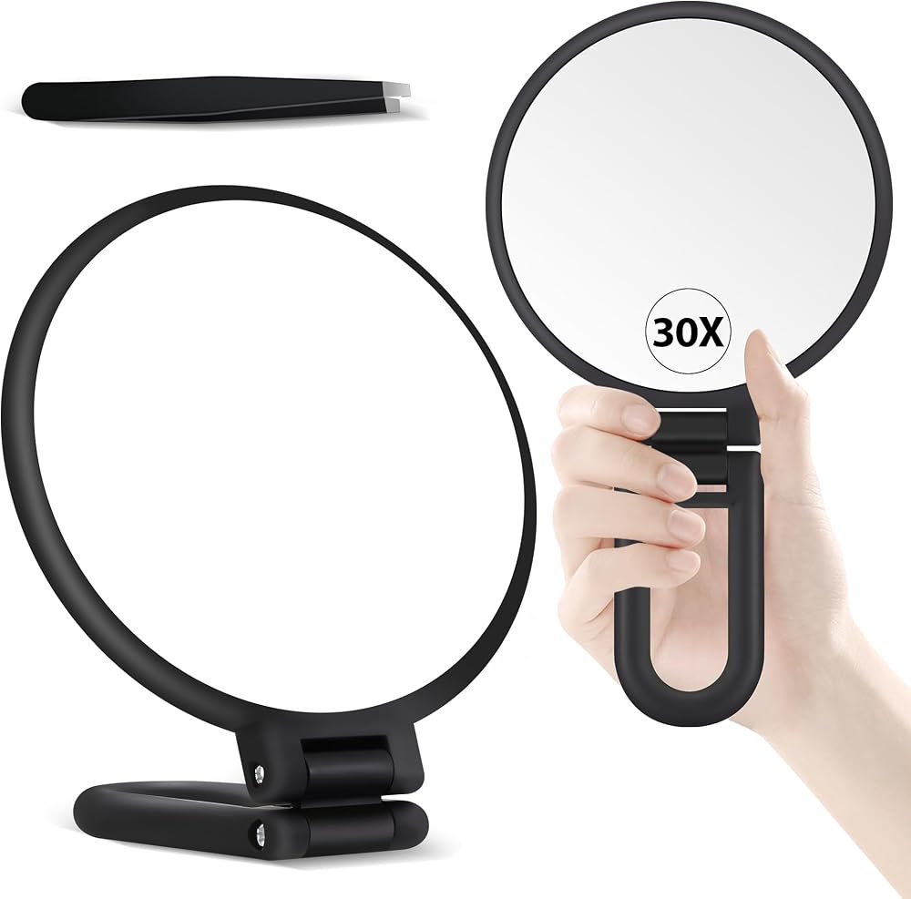 B Beauty Planet 30X Magnifying Mirror, Hand Mirror with Handle, Double Sided Hand Mirror with 30X/1X Magnification, Travel Es