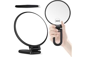 B Beauty Planet 30X Magnifying Mirror, Hand Mirror with Handle, Double Sided Hand Mirror with 30X/1X Magnification, Travel Essential Portable Foldable Makeup Mirror for Precision Makeup Black