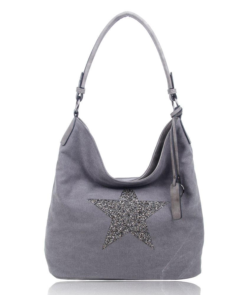 Sparking Rhinestone Embellished Star Canvas Shoulder Bag/Tote Shopper Medium Size 35x30x14 cm