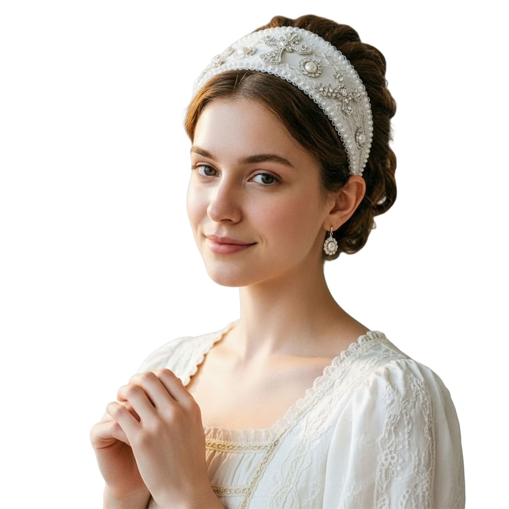 BPURB Anne Boleyn Headband Elizabethan Victorian Royal Coronet Hood Tiara Hat Medieval Renaissance Tudor Queen Headpiece for Women