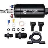EVIL ENERGY External Inline Fuel Pump 300 LPH 12V with 60mm Bracket Black | 12V DC EFI Systems, 10AN Inlet &amp; 6AN Outlet, Compatible with gasoline, pump gas, race gas and diesel