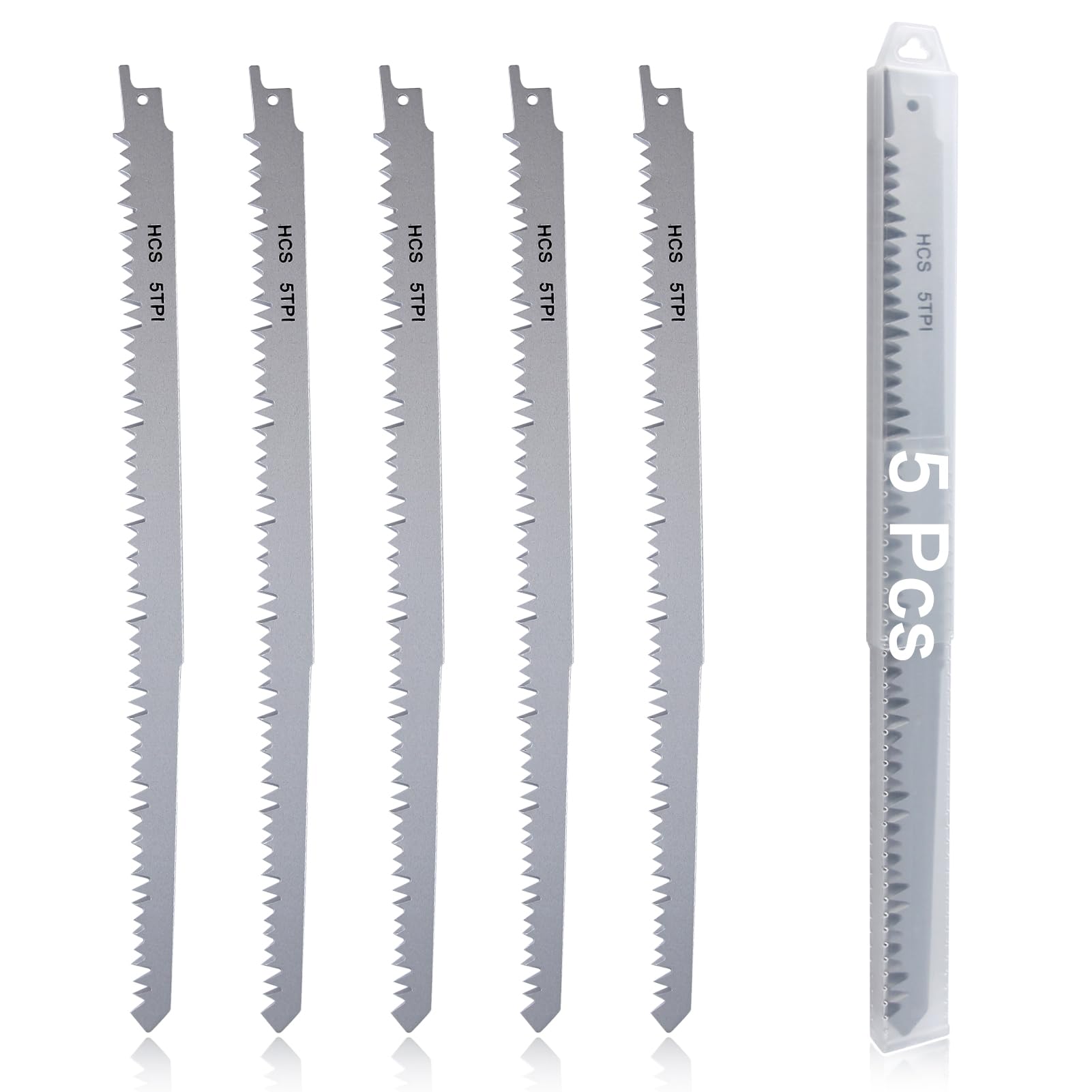 SPEEDWOX Wood Pruning Reciprocating Saw Blades 5-Piece 12-Inch 5 TPI Wood Cutting Reciprocating Saw Blades For Wood Construction Wood Cutting PVC Pipe Cutting Tree Pruning Reciprocating Saw Blade Set