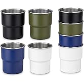 Ferrochef 4 Pcs 10oz Stainless Steel Camping Cups Stackable Portable | Coffee Mugs, Tea Drinks Cups, Metal Tumbler, for Outdoor Travel Backpacking Hiking Climbing Black Green White Blue