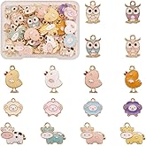 Beadthoven 32pcs Owl Sheep Cow Chicken Enamel Charm Pendants Mixed Color Small Metal Cute Animal Charms Dangle Beads for DIY Necklace Earring Bracelet Jewelry Making Supplies