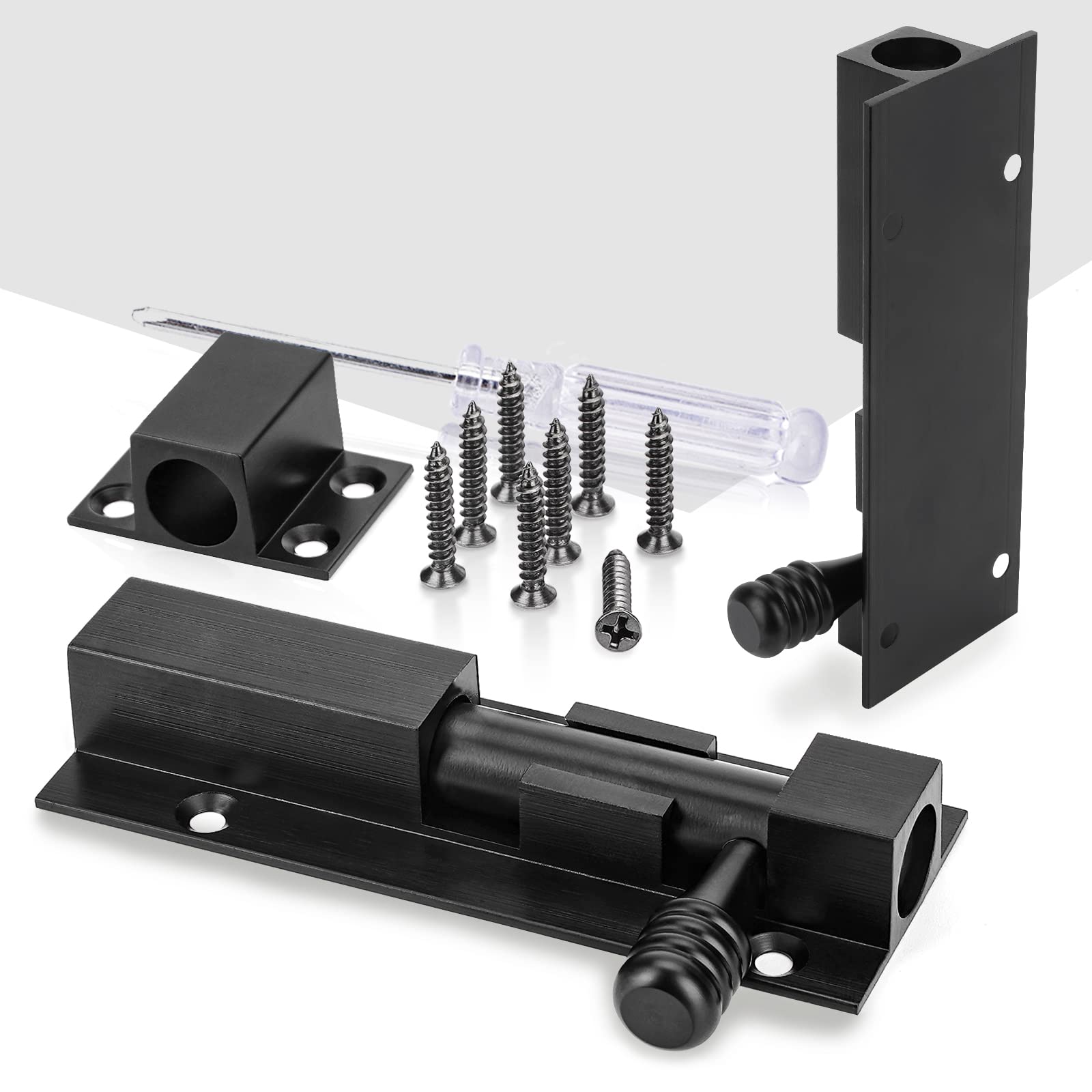 Door Lock, Stainless Steel Bolt Lock Surface Mounted Sliding Door Lock, Waterproof Gate Latch Lock Suitable for Wooden or Metal Doors/Kitchen/Bathroom(Black)