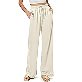 keriffe Summer Outfits Flowy Palazzo Pants for Women High Waisted Wide Leg Beach Casual Vacation Pants Trousers Pockets