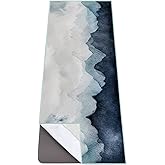 QiyI Yoga Mat Towel with Corner Pockets, Non Slip Sweat Absorbent Hot Yoga Towels, Soft Yoga Blankets with Travel Bag, Skidless Mat Cover for Workout, Gym, Fitness - 70"x26", Watercolor Mountain