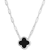 Paperclip Clover Necklace for Women | 18K Gold Plated Mother of Pearl Four Leaf Jewelry