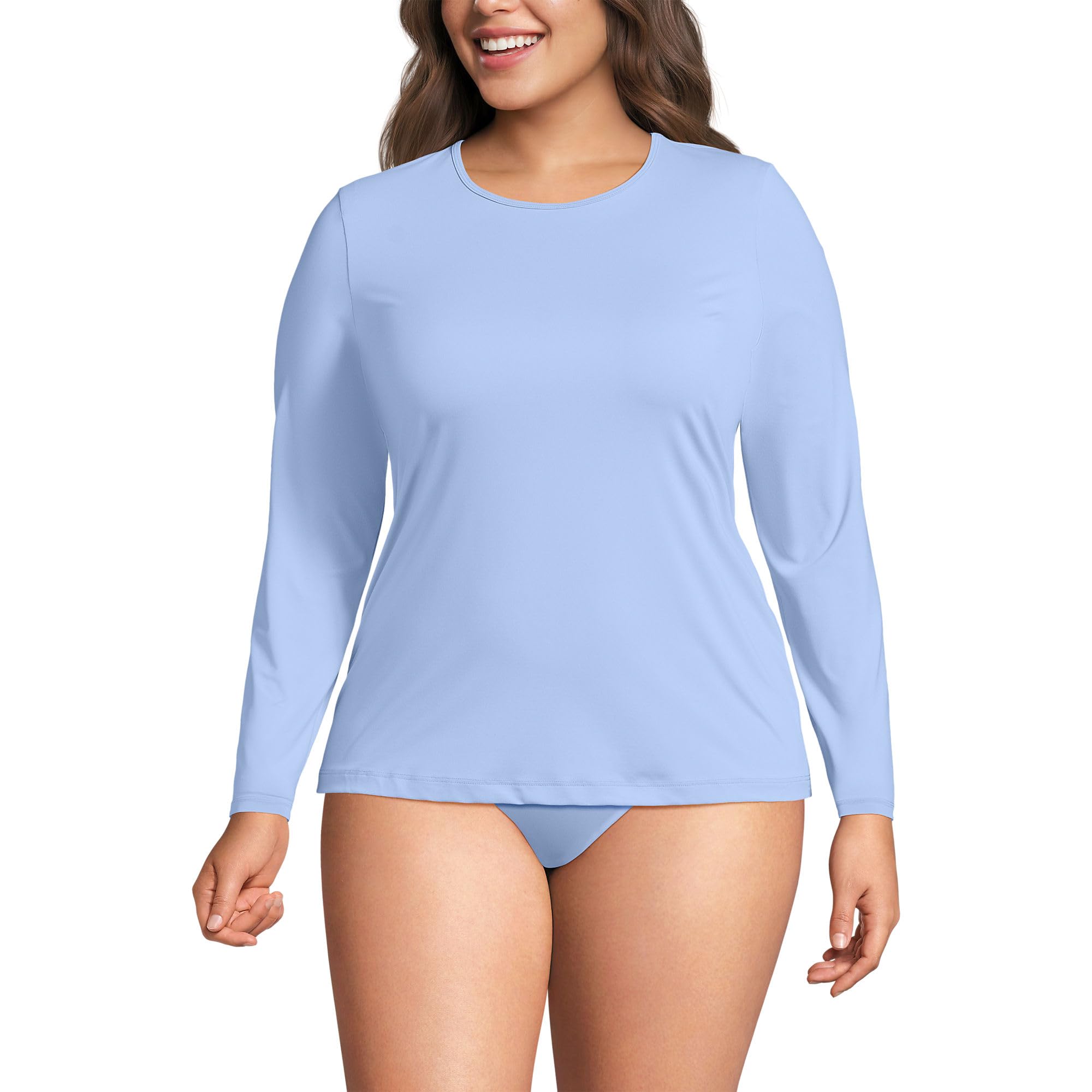 Lands' End Women's Sunshade UPF 50 Long Sleeve Rash Guard Swim Tee Soft Cloud Blue Regular Small Image
