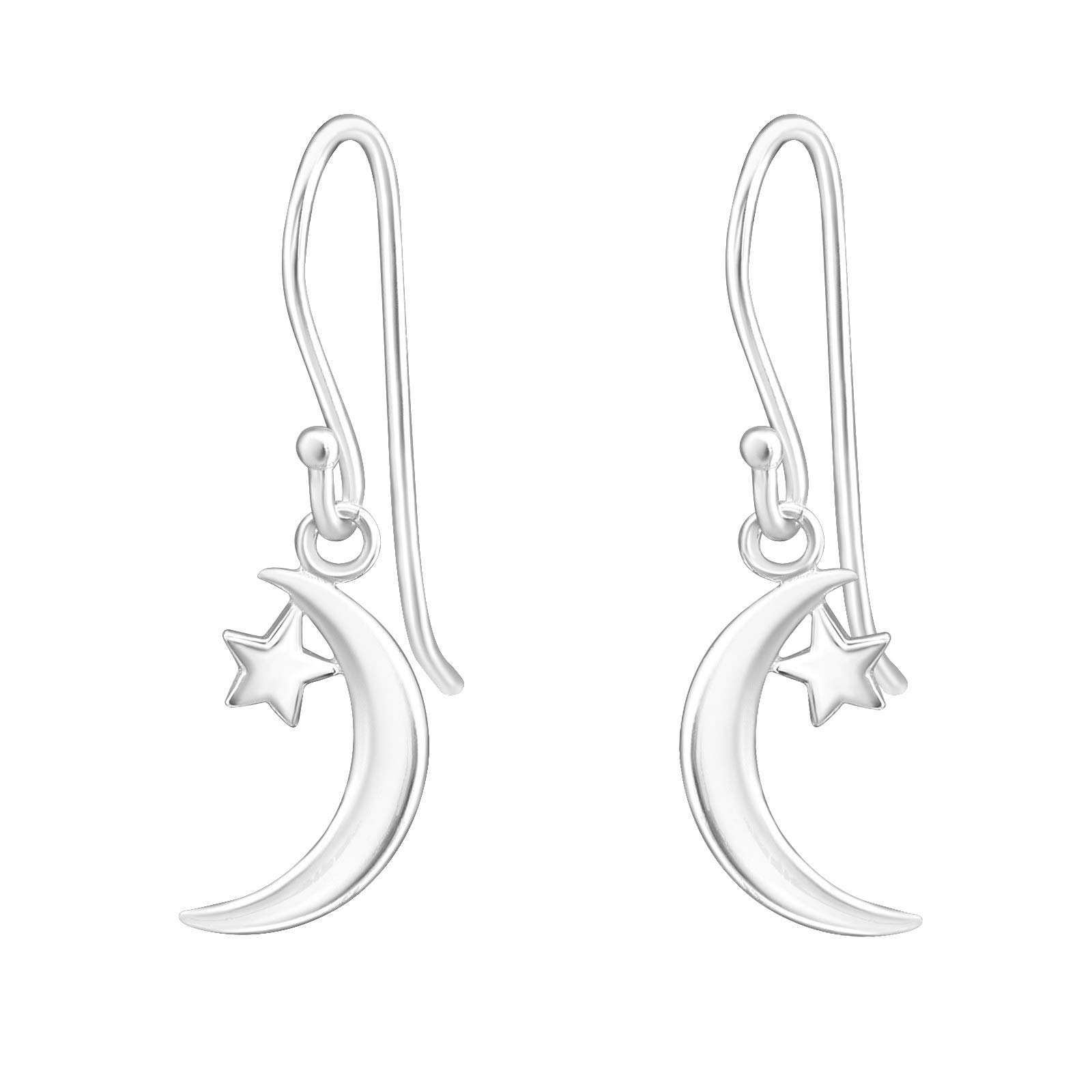 The Rose & Silver Company Women 925 Sterling Silver Moon and Star Dangle Earrings