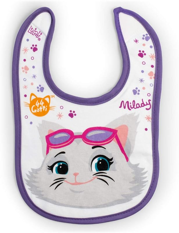 44 GATTI GIRL - 3er-Set aus Babylätzchen, 100% aus weicher Baumwolle mit "44 Katzen" Aufdruck, Lätzchenpackung, Klettverschluss, hypoallergen, wiederverwendbar, unisex, 19 x 17 cm - Bunt