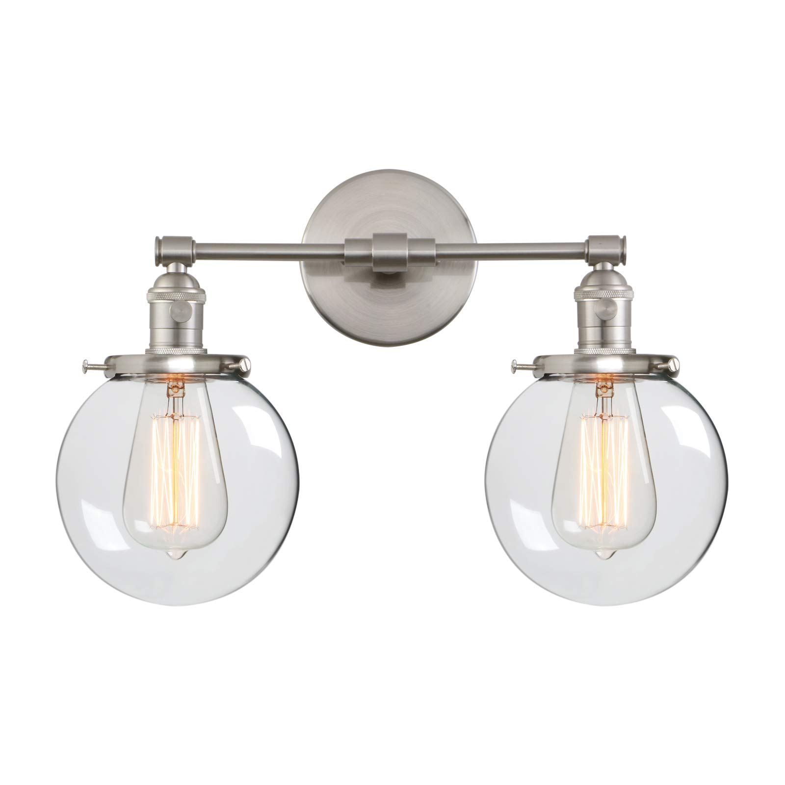 Photo 1 of Phansthy Industrial Wall Light Hardwired Double Wall Sconce with 5.9 Inches Round Clear Glass Shade On Off Switch, Modern Wall Decor Light Fixtures for Bathroom Mirror Living Room Bedroom (Brushed)