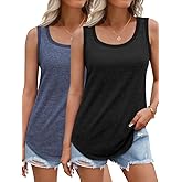 Olankaro Womens Tank Tops 2 Pack Summer 2025 Basic T-Shirts Crew Neck Loose Fit Cami Shirts Sleeveless Outfits