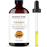 Majestic Pure Essential Oil with Glass Dropper - 100% Pure and Natural - Essential Oils for Diffuser, Aromatherapy, Soap and Candle Making, Turmeric Essential Oil, Turmeric Oil, 4 Fl Oz