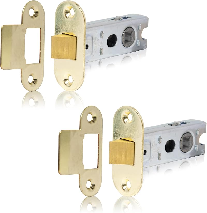 XFORT Two 65mm Polished Brass Radius Tubular Latches Internal Wooden Doors